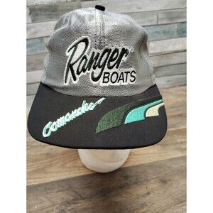 Vtg Ranger Boats Snapback Comanche Green Hat Silver W/ Black Bill USA